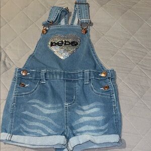 Bebe Girl’s Denim Overalls with Heart Patch